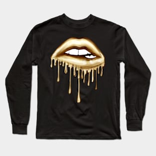 Metallic Dripping Gold Lips Long Sleeve T-Shirt